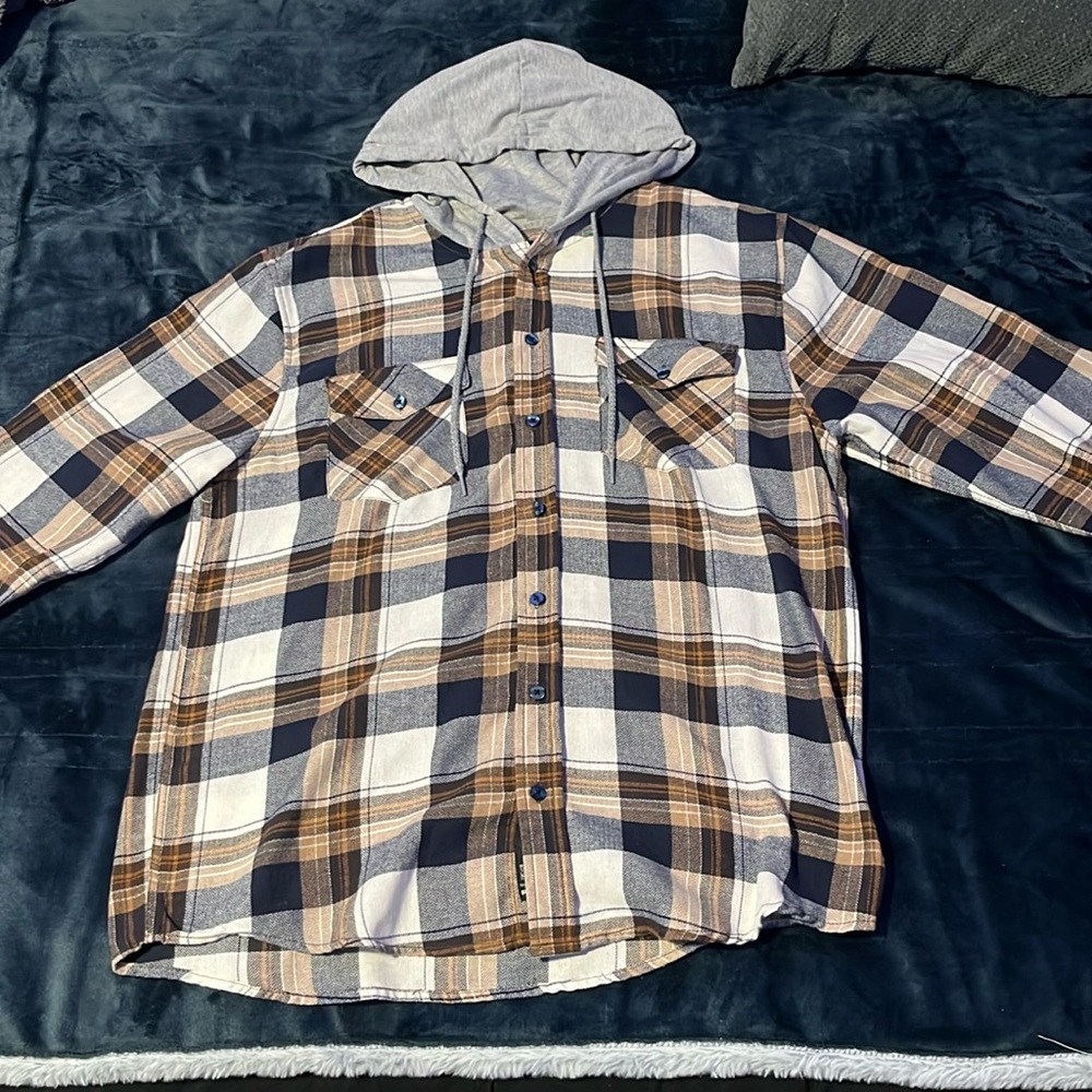 Grey, brown, checkered hoodie